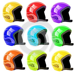 Set of helmets luge on a white background