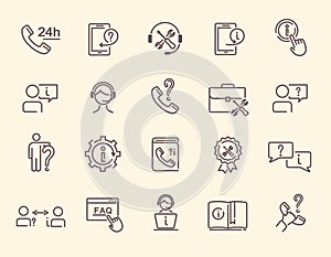 Set of help and support related vector line icons
