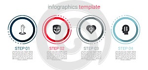 Set Helping hand, Comedy theatrical mask, Psychology, Psi and Solution to problem. Business infographic template. Vector
