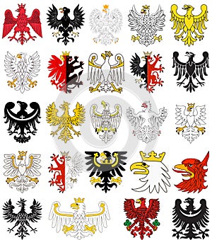 Set of heraldic eagles of Poland