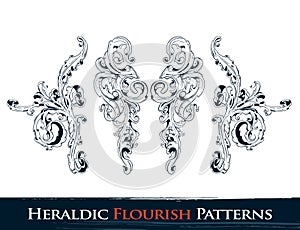 Set of heraldic flourish patterns