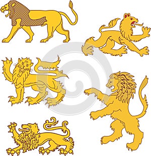 Set of heraldic lions