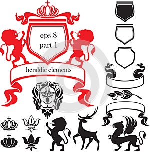 Set of heraldic silhouettes elementsSet of heraldi