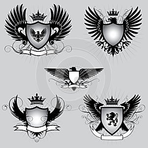 Set of heraldry winged shield