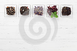 Set of herbal and fruit dry teas