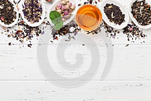 Set of herbal and fruit dry teas