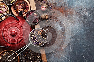 Set of herbal and fruit dry teas