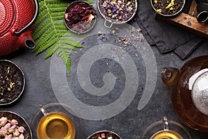 Set of herbal and fruit dry teas