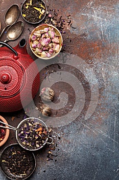 Set of herbal and fruit dry teas