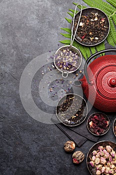 Set of herbal and fruit dry teas