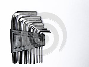 A set of allen key or hexagonal key also called L key hexagonal L Key wrench complete set isolated on white background