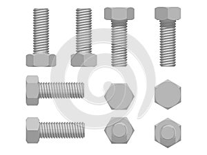 Set of hex screw on white background