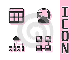 Set Hierarchy organogram chart, Browser files, Computer network and Social icon. Vector