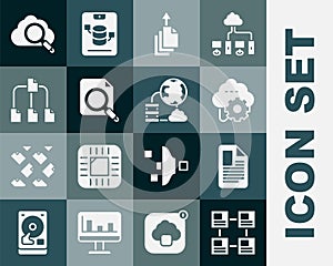 Set Hierarchy organogram chart, File document, Cloud technology data transfer, Data export, Search concept with folder
