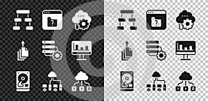 Set Hierarchy organogram chart, File missing, Cloud technology data transfer, Hard disk drive HDD, Computer network