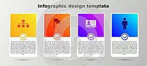 Set Hierarchy organogram chart, Location marker, Laptop with resume and User of man. Business infographic template