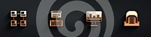 Set Hierarchy organogram chart, Server, Data, Web Hosting, Monitor with graph and Hangar servers icon with long shadow