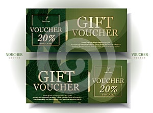 Set high quality gift vouchers. Shiny satin pattern as the background and decorated with gold tones, looks elegant. Good promotion