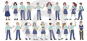 Set of high school students in uniform. Vector illustration