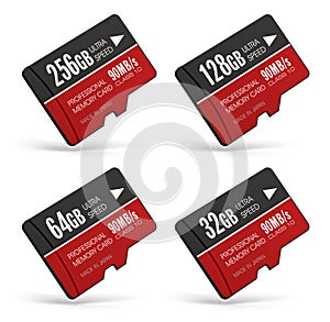 Set of high speed MicroSD flash memory cards