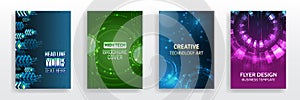 Set of high-tech covers for marketing. Modern technology design for posters. Futuristic background for flyer, brochure. Scientific