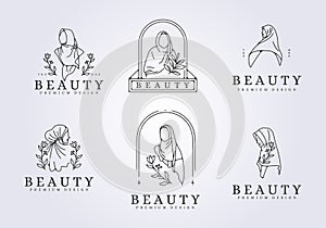 set of hijab logo vector line art illustration design