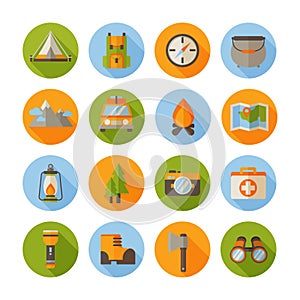 A set of hiking flat icons in modern style