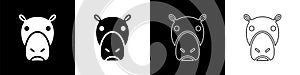 Set Hippo or Hippopotamus icon isolated on black and white background. Animal symbol. Vector