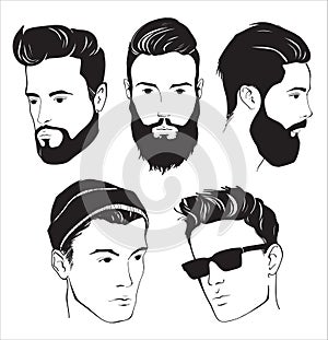 Set of hipster fashion man with beard, mustache and Sunglasses