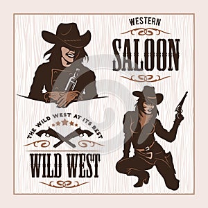 Set of Hipster Vintage Labels, Logotypes, Badges for Your Business. Wild West Theme.