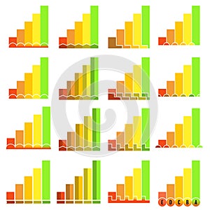 Set of histograms in different unusual styles. Graphic template. Colorful infographics elements. Vector