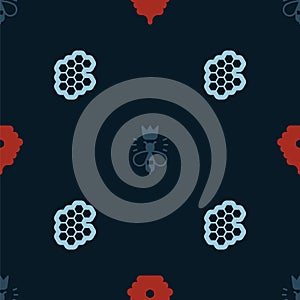 Set Hive for bees, Queen and Honeycomb on seamless pattern. Vector