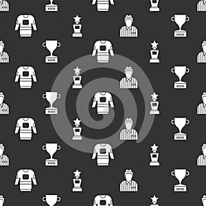 Set Hockey judge, referee, arbiter, Award cup, Hockey jersey and Award cup on seamless pattern. Vector