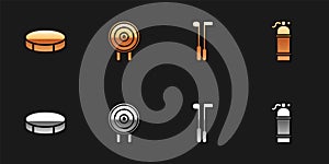 Set Hockey puck, Target sport, Golf club and Aqualung icon. Vector