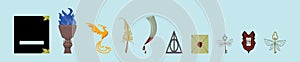 Set of hogwarts cartoon icon design template with various models. vector illustration isolated on blue background