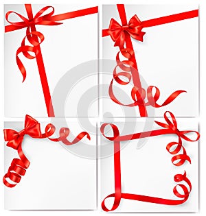 Set of holiday background with red gift bows