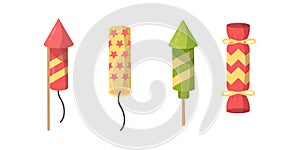Set of holiday firecracker. Attributes Vector image on a white background
