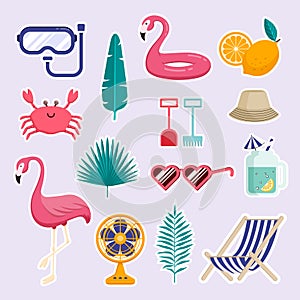 Set of Holiday Summer Beach Elements. Flat Design Illustration. photo