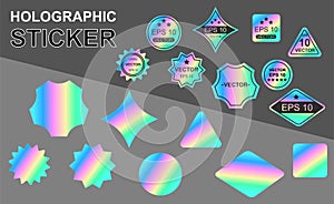 Set of holographic stickers on grey background