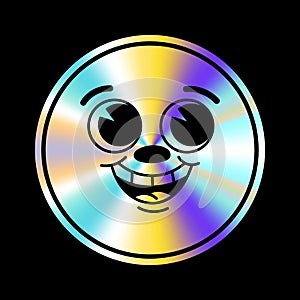 Holographic sticker with cartoon face in a trendy retro y2k style. photo