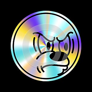 Holographic sticker with cartoon face in a trendy retro y2k style. photo