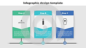 Set Holy bible book, Burning candle and Coffin with cross. Business infographic template. Vector