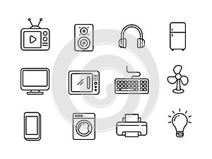 Set of home appliance and electronic icons in linear style