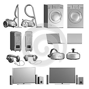 Set of Home Appliances / Electronics on White