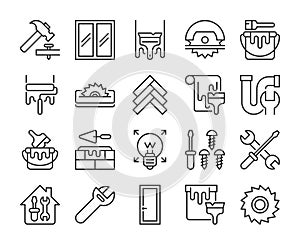 Set of Home Repair Line Icons. Vector Illustration. Editable Stroke, 64x64 Pixel Perfect