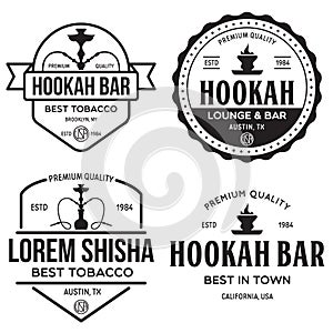 Set of hookah labels, badges and design elements. Hookah club. Shisha bar. Hookah lounge logo. Hookah pipes