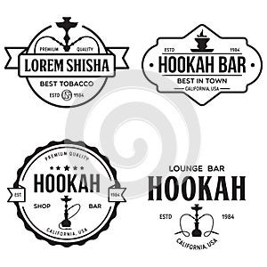 Set of hookah labels, badges and design elements. Hookah club. Shisha bar. Hookah lounge logo. Hookah pipes