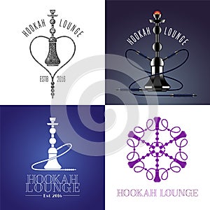 Set of hookah lounge vector logo