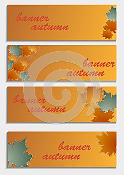 Set of horizontal banners with 3d autumn leaves on ba
