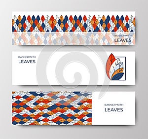 Set of horizontal banners for advertising, invitations, internet sites from colorful leaves. Autumn background for sales